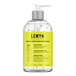 Lemyn Organics Medical‑Grade Hand Sanitizer Gel – 97 % Organic | 70 % USP Ethyl Alcohol | Moisturizing Aloe + Hyaluronic Acid | Freshly Made in USA | 12oz Bottle with Pump