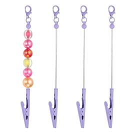 PATIKIL 4Pcs Beadable Card Grabber Keychain, Metal Clip Blank Beadable Keychain Bar for Long Nails Card Puller DIY, Purple