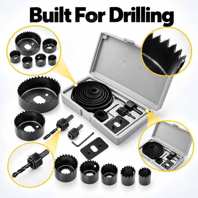 11/16-Piece Woodworking Hole Saw Set – Carbon Steel Hole Cutter