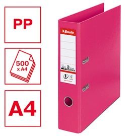 Esselte, Number 1 Power, A4, Lever Arch File, 75 mm Spine, 500 sheets Capacity, PP, Plastic Cover, File Folder, 811313, Fuchsia