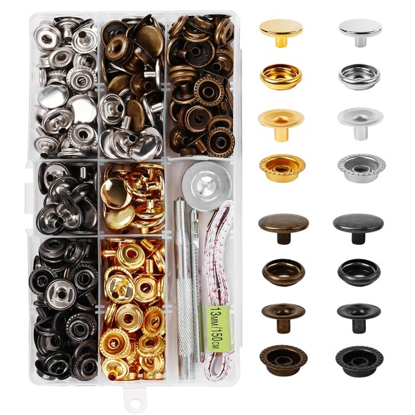 320 Pcs Stainless Steel Snap Button Kit, 15mm Heavy Duty