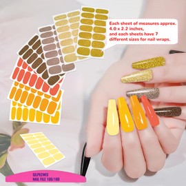 SILPECWEE 20 Sheets Thanksgiving Nail Wraps for Women Nail Polish Stickers Fall Glitter Solid Color Stick on Nail Polish Strips Self Adhesive Gel Nail Strips Fingernail Sticker with Nail File