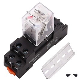 TWTADE DC 12V Electromagnetic Power Relay 8 Pin DPDT (2 NO 2 NC) Relay LED Indicator with Coil with Plug YJTF08A E / Rail Grooved Aluminum / Screw / Hook Base YJ2N-LY-DC 12V