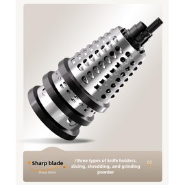 Rotary Cheese Grater with Handle,Vegetable shredder,Replaceable Stainless Blades with Stronger Suction Base,Blade Storage Box with Easy to Use and Clean,white