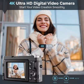 Duluvulu Newest 4K Digital Camera for Photography and Video, 48MP Vlogging Camera with SD
