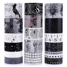 Juego de 20 rollos de cinta Washi vintage, cinta adhesiva decorativa de estampado floral, letras antiguas, retro, papel de periódico antiguo, para álbumes de recortes, manualidades, niños