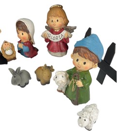 Childrens 11 Piece Nativity Set with Metal Creche 11 x 8 Inches