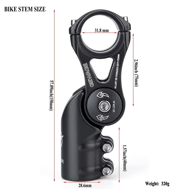 Bike Stem - 130 Degree Adjustable Bicycle Stem- 75mm 90mm