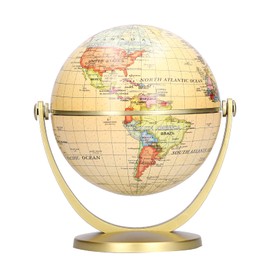 Joyzan Rotating Globe World, Spinning Earth Geography Educational Bonus Map Vintage Full Antique Direction Decorative Small Vertical Axis Rotation Classroom Teaching Desk Office Decoration Desktop Kid