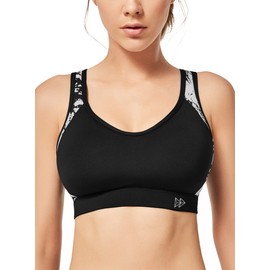 Yvette Sports Bra Women's Strong Hold Large Sizes Crossed Back Padded Fitness Running Jogging Yoga Bra, black