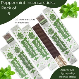 Peppermint Incense Sticks - Total 120 Insence-Sticks - 6 Packs of 20 Insense - Inciensos - Inscents - Natural Non Toxic Ingredients - Incents - Incence - Inscense - Insents