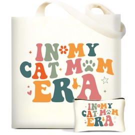 Cute Cat Lover Gifts for Women, Cats Gift for Cat Mom, Canvas Tote Bag Set for Shopping, Cats Themed Gifts for Christmas Birthday Mothers Day