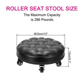 PATIKIL Low Roller Seat Wheel Stool Chair PU Leather Short Low Rolling Stool with Universal Wheel for Home Office Fitness (Black), 5.1" Height