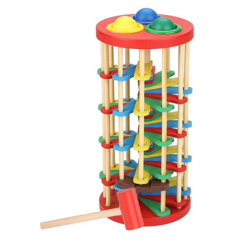 Colorful Wooden Knock Ball Ladder Toy Intelligence Development Kids Children