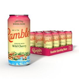 AUTX RAMBLER Sparkling Water, Texas Limestone Mineral Blend, Wild Cherry Flavor, 16-Ounce Tallboy Cans, 12-Pack