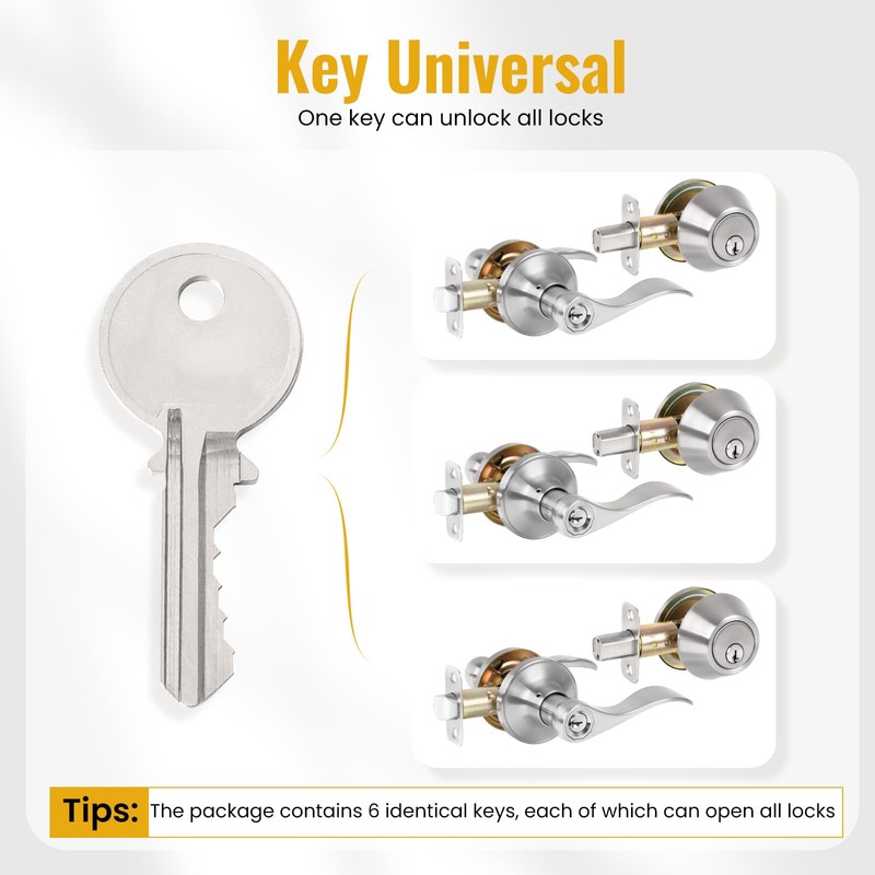 HOSOM 3 Pack Keyed Alike Front Door Lever Lockset with