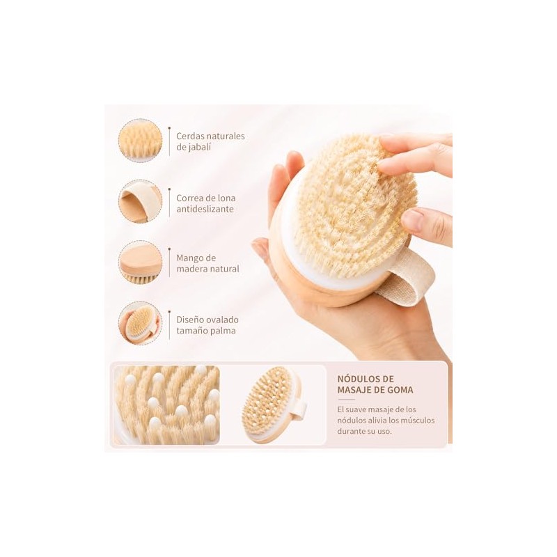 Janety Cepillo Exfoliante Corporal de Cerdas Naturales Firmes con Base