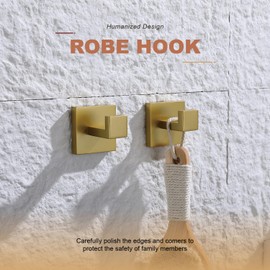 TASTOS Bath Towel Hooks Brushed Gold, 4 Pack Stainless Steel Robe Coat and Clothes Hook, Heavy Duty Wall Hook for Bathroom & Kitchen, Modern Square Style Wall Mounted…