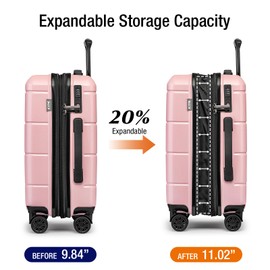 KYME Pink Hardside Expandable Carry On Luggage 22x14x9 Airline Approved 20 Inch Hardshell Carry On Suitcase with Wheels TSA Lock Small Travel Rolling Luggage with Cup Holder for Women