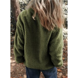 Dokotoo Womens Fleece Shacket Jackets Cute Warm Fall Winter Coats for Women Loose Fit Stand Neck Full Zipper Up Teddy Sherpa Jacket Coats Solid Comfy Soft Outerwear with Pockets Green 2XL