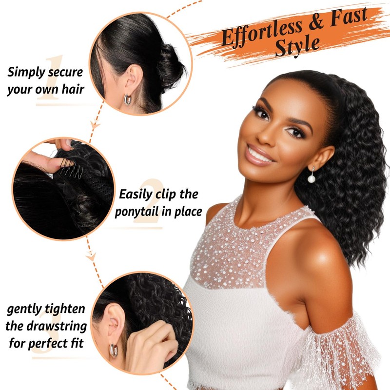 Rafabcici 18" Curly Drawstring Ponytail Extension for Black Women -