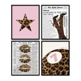 KDHTY Trendy Pink Leopard Bbedroom Decor,Cheetah Print Room Decor Set of 4,Poster for Room Aesthetic,Preppy Aesthetic Room Decor for Girly Bedroom Apartment Dorm,8x10 Unframed