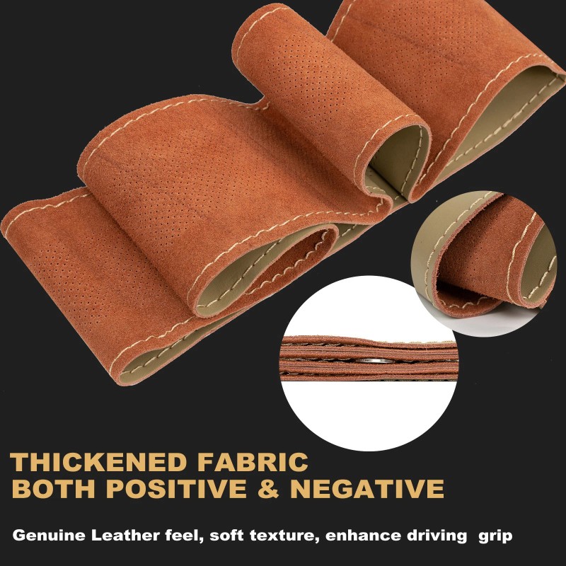 XUKEY Beige Leather DIY Car Steering Wheel Cover Breathable Non-slip