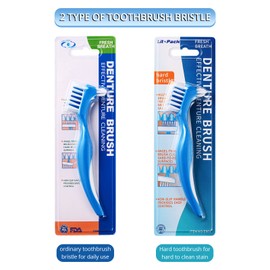 2 Pack Denture Clean Toothbrush for Denture Care Tool w/Multi Layered Ordinary or Hard Bristles Dual Ordinary or Hard Bristle for False Teeth Superb Total Cleaning (2 Hard Bristle Brush)