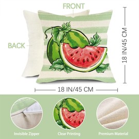 Fjfz Summer Watermelon Decorative Throw Pillow Covers 18 x 18 Set of 4, Life is Sweet Red Green Plaid Check Stripes Porch Outdoor Home Decor, Flower Farmhouse Seasonal Couch Cushion Case
