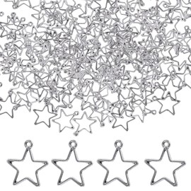 Vordpe Pack of 150 Alloy Star Pendants, Pentagram Chain, Silver Stars Charm Pendants for Bracelets Accessories DIY Crafts Necklaces Bracelets Earrings Crafts, Alloy Steel