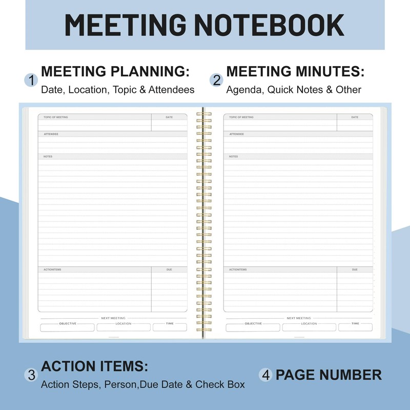 Yoment Meeting Notebook for Work with Action Items 8.5 x
