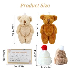 Bettinay 2 PCS Little Pocket Bear Hug, Worry Bear with 2 Hats 2 Cards for Family Friends Thinking of You Gifts