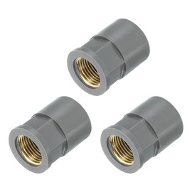 sourcing map 3 Pcs PVC Pipe Fittings, 25mm 1/2 PT Female Brass Threaded Pipe Coupling Pipe Fitting Hose Adapter Connector for Home Sewer Plumbing Irrigation, Grey