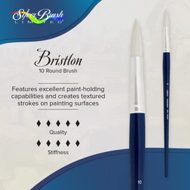 Silver Brush Limited 1900-10 Bristlon Round Paintbrush for Oil, Acrylic, and Heavy Body Paints, Size 10, Long Handle