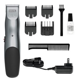 Wahl Groomsman Rechargeable Beard Trimmer kit for Mustaches, Nose Hair, and Light Detailing and Grooming with Bonus Wet/Dry Battery Nose Trimmer – Model 5622v - Color: Silver/Black