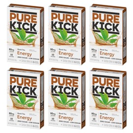Pure Kick Black Tea Energy - Pack of 6 - Powdered Drink Mix - Low Calorie - Zero Sugar - 6 Sticks Per Box - 36 Servings