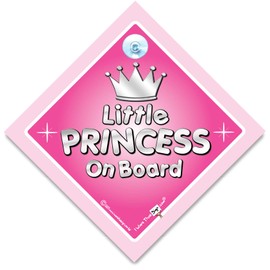 Little Princess on Board Sign, Baby on Board Sign for Princesses, Silver Text Princess Car Sign, Child on Board Car Sign to Deter Tailgating 14cm x 14cm