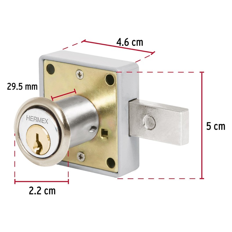 Hermex CM-26C, Cerradura para mueble con cilindro de 29mm, acción