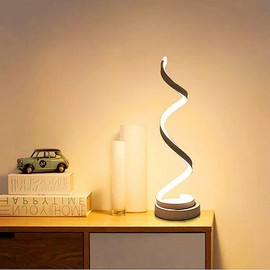 ELINKUME ELINKUME Spiral LED Table Lamp, Curved LED Desk Lamp, Modern Minimalist Design, 12W Warm White Light, Creative Acrylic LED Modeling Lamp Perfect for Bedroom Living Room (White)