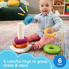 Fisher-Price Baby Toy Sensory Rock-a-Stack, Rings with Fine Motor Activities for Developmental Play for Infants Ages 6+ Months