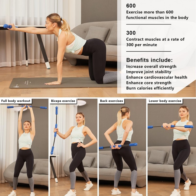 Fitness Bar for Workout,Elastic Exercise Bar, Vibration Weight Stick,Body Physical