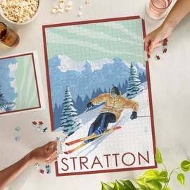 Stratton, Vermont, Downhill Skier Scene (1000 Piece Puzzle, Challenging Jigsaw Puzzle for Adults, Made in USA)