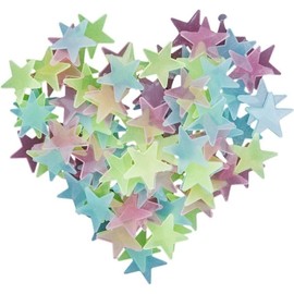 50Pcs Multicolored Stars Glow in The Dark Luminous Stars Fluorescent Reusable Plastic Wall Stickers Wall or Ceiling Stars Fluorescent Luminous Decal Stickers for Simulated Popular,Home Decor