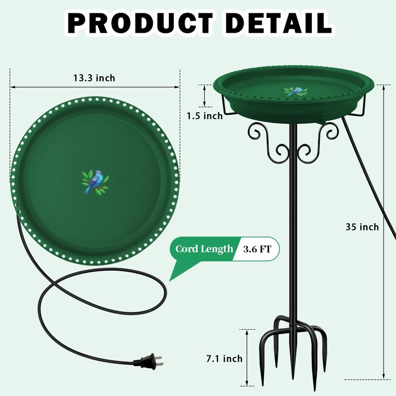 Lovppy Heated Bird Bath, 100W Thermostatically Controlled Heated Bird Baths
