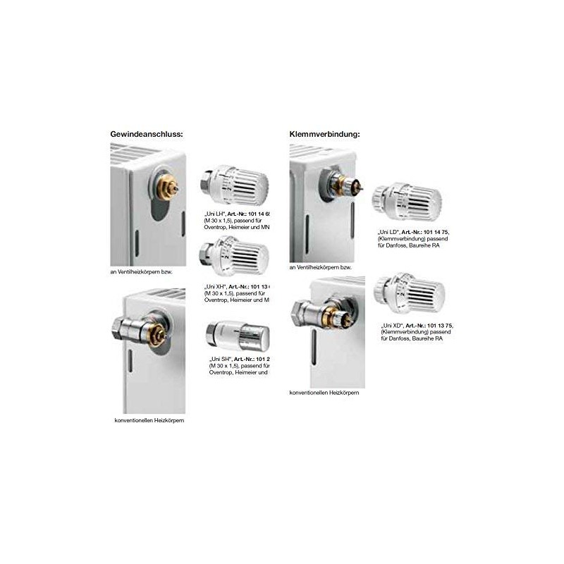 Oventrop Uni XH/Thermostat, White, OH. Zero setting 30 x 1.5