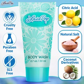 LavaPop - Travel Size Body Wash - Iris, Violet & Amber, 0.7 fl oz, 100 Pack - Delight Your Guests with Calming & Comforting Body Wash - Bulk Hotel Toiletries for Airbnb, Motels & Guest Rooms