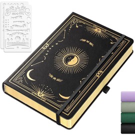 LOAPEM Sketchbook A5, notebook A5 blank - 192 pages, 100gsm hard cover with sun moon design for women and men for sketching, drawing, painting, 14.5 x 21 cm, black