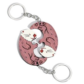 MAEXUS Set of 2 Otter Key Chains, Otter Partner Keyring, Wooden Otter Key Ring, Couple Key Chain, Pendant Jewellery, Key Ring Accessories, beige