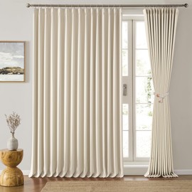 KEQIAOSUOCAI 100 Inch Extra Wide Pleated Curtains for Sliding Patio Door Large Windows 84 Long Room Divider Thermal Drapes for Living Room Accordion Door Curtain with Hooks W100 x L84, Ivory Beige