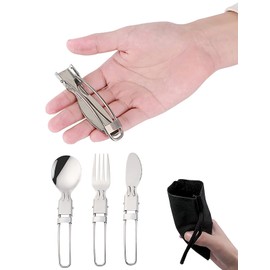 DAAILOKTAU Stainless Steel Camping Cutlery for Travel, Free Bag, Outdoor Foldable Folding Cutlery Set, Camping Cutlery Set to Go Cutlery Set, Sustainable Products, Zero Waste Gift Idea